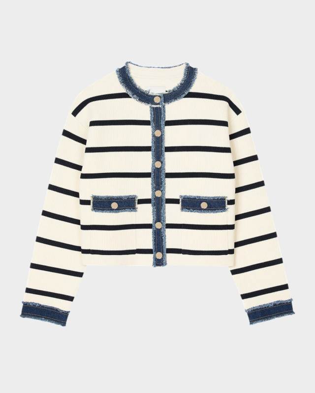 Letouquet Striped Denim-Trim Cardigan